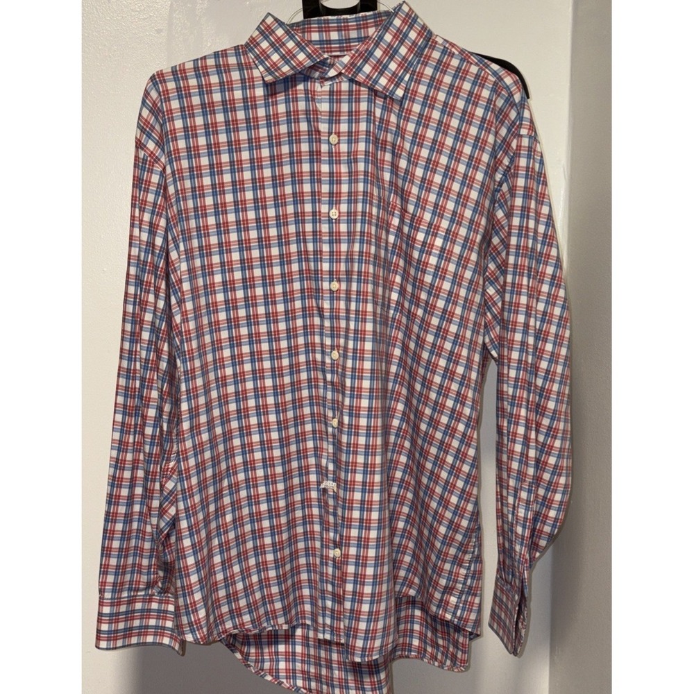 Peter Millar Mens XXL Long Sleeve 100% Cotton Button Down Dress Shirt RED & BLUE